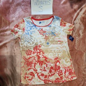 Womens S Holiday Editions Celebrate USA America Print Studded Graphic Tee NWT